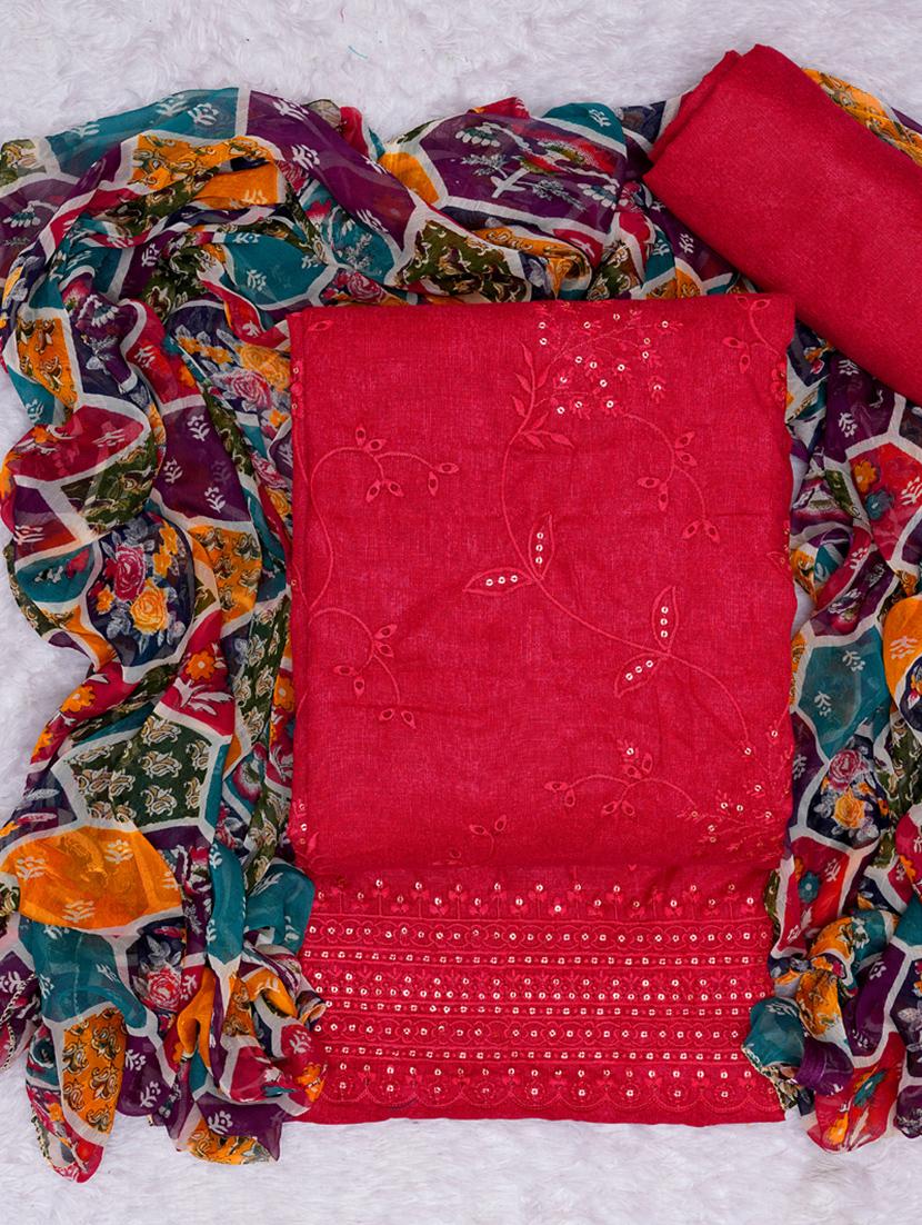 women red embroidered unstitched suits - 20795406 - Standard Image - 1