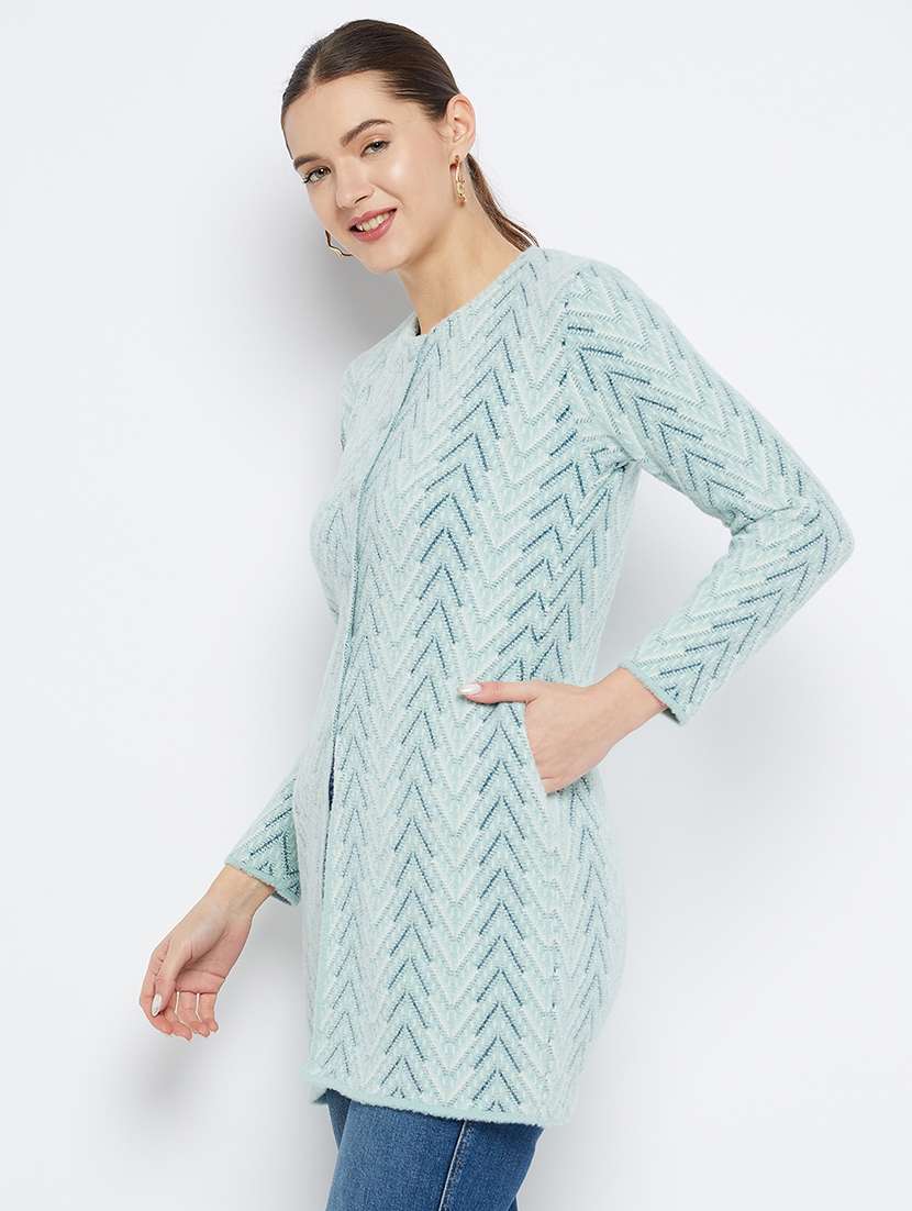 women green self-designed long cardigan - 20796406 - Standard Image - 1