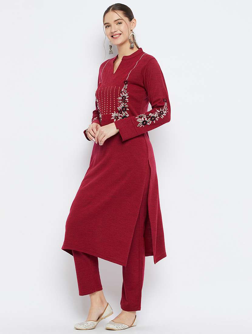 women maroon embroidered kurta pant set - 20796484 -  Standard Image - 1