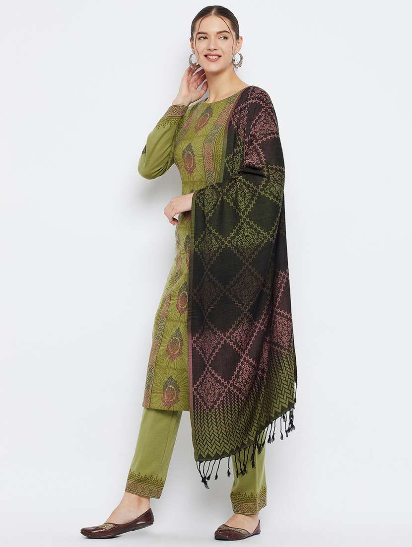 women green self-designed woolen suit set - 20796487 -  Standard Image - 1