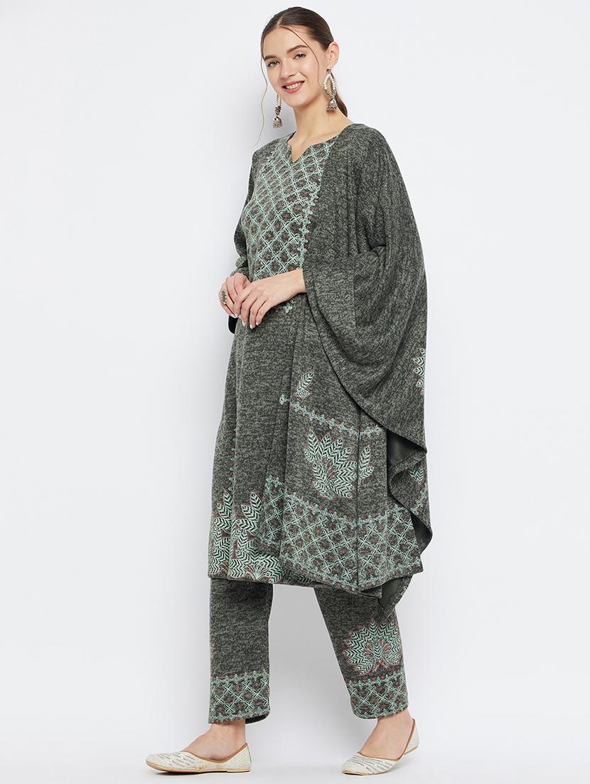 women green self-designed woolen kurta - 20796491 - Standard Image - 1