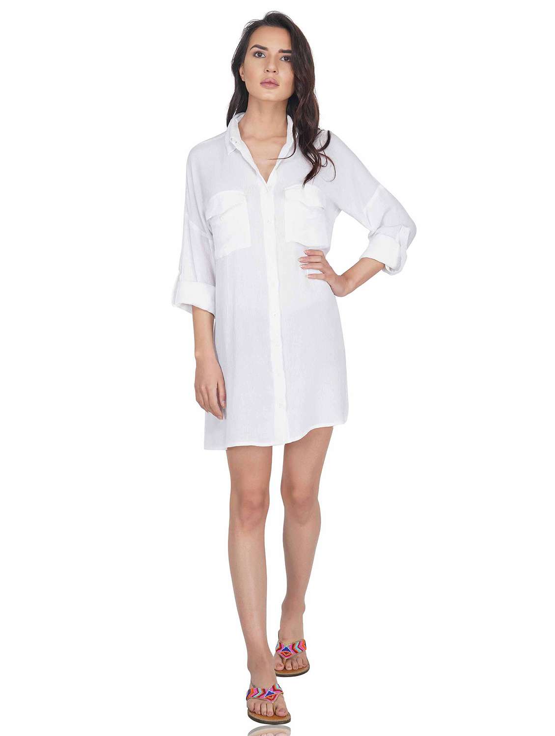 women white solid colllared coverup