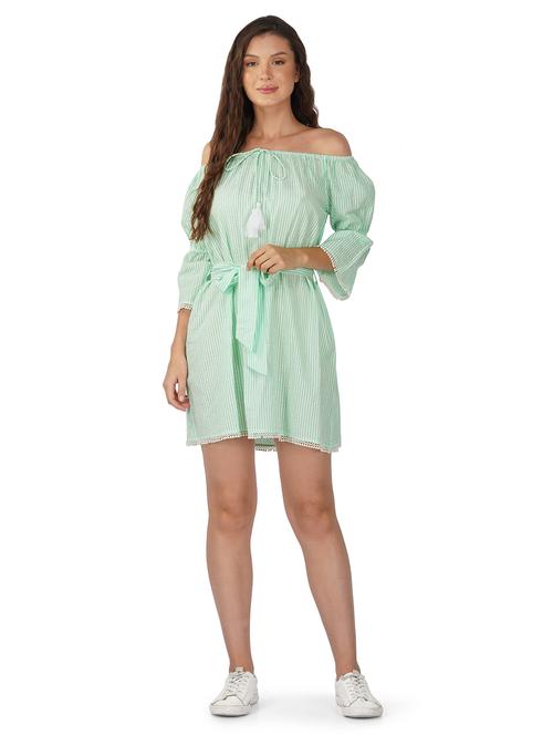 women striped off shoulder dress - 20796561 - Standard Image - 0