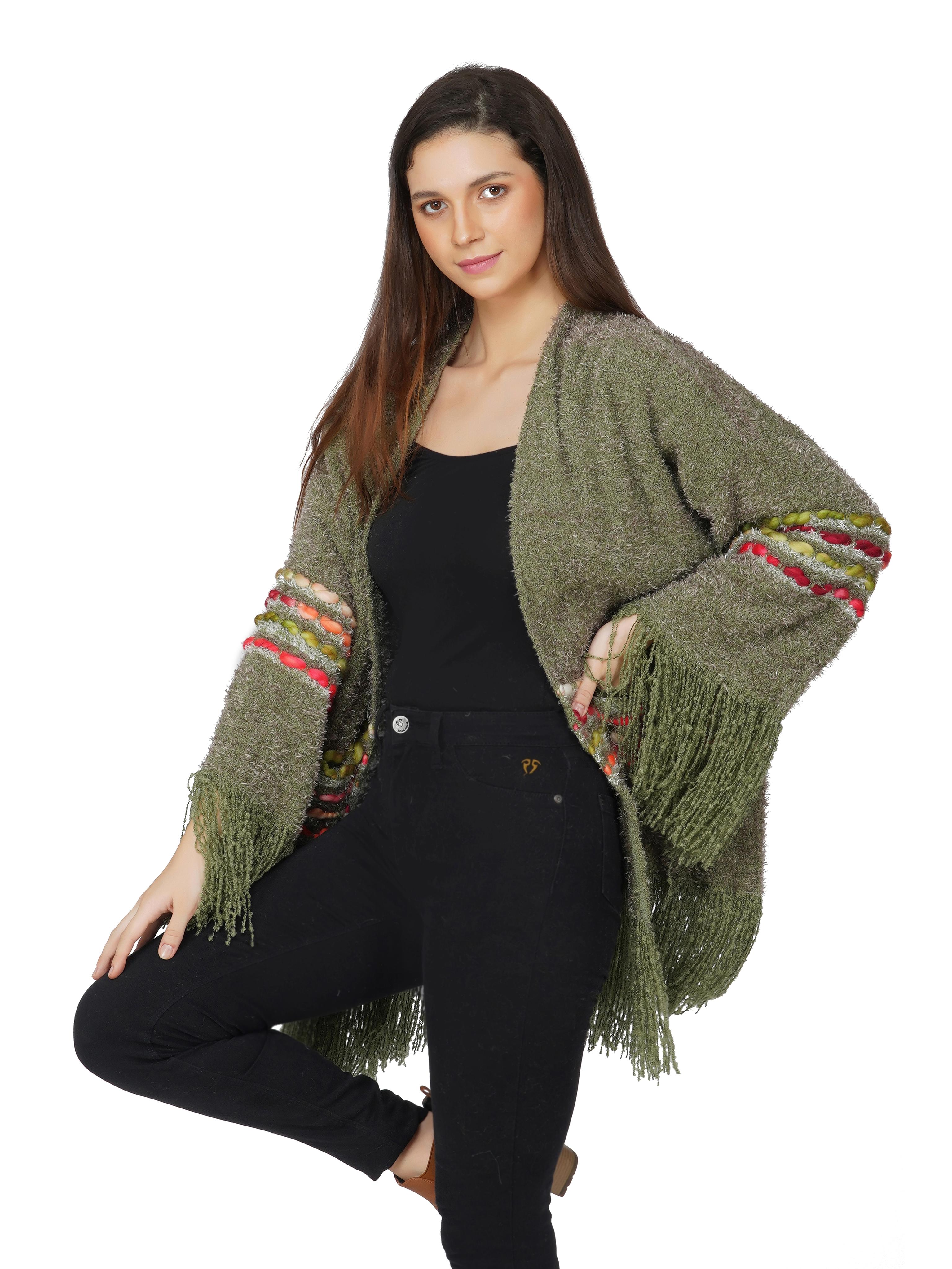 olive green kimono sleeved cardigan - 20796609 -  Standard Image - 1