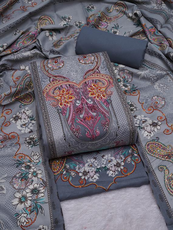 grey printed unstitched suit set - 20796751 -  Standard Image - 1