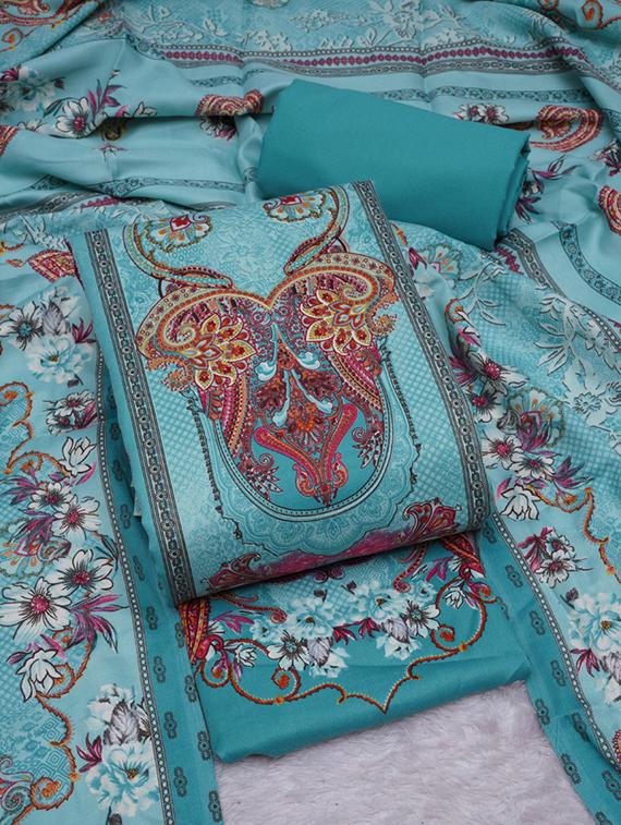turquoise printed unstitched suit set - 20796754 - Standard Image - 1
