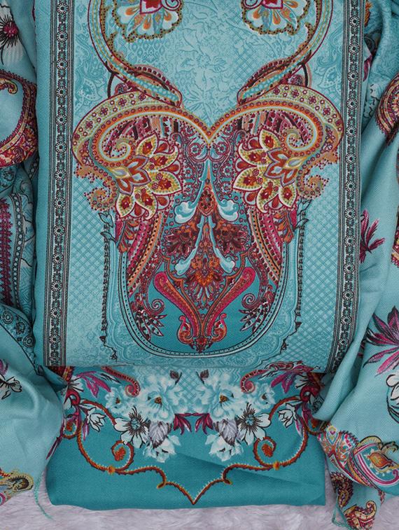 turquoise printed unstitched suit set - 20796754 - Standard Image - 4