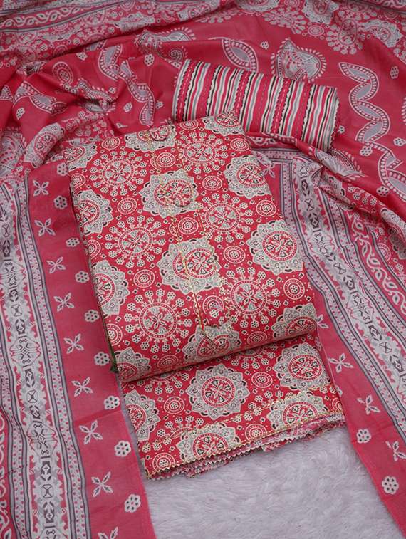 women pink printed unstitched suits - 20796759 - Standard Image - 1
