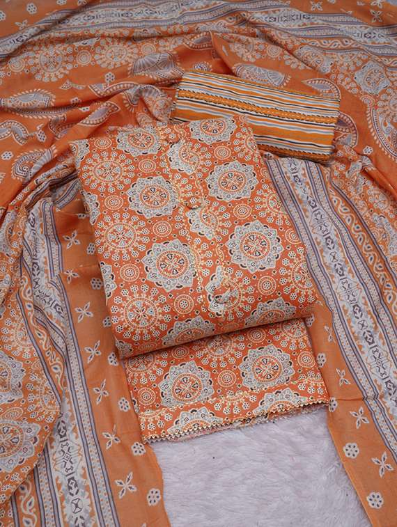 women orange unstitched suits - 20796760 - Standard Image - 1