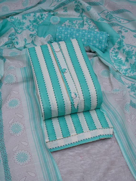 turquoise striped unstitched suit set - 20796763 -  Standard Image - 1