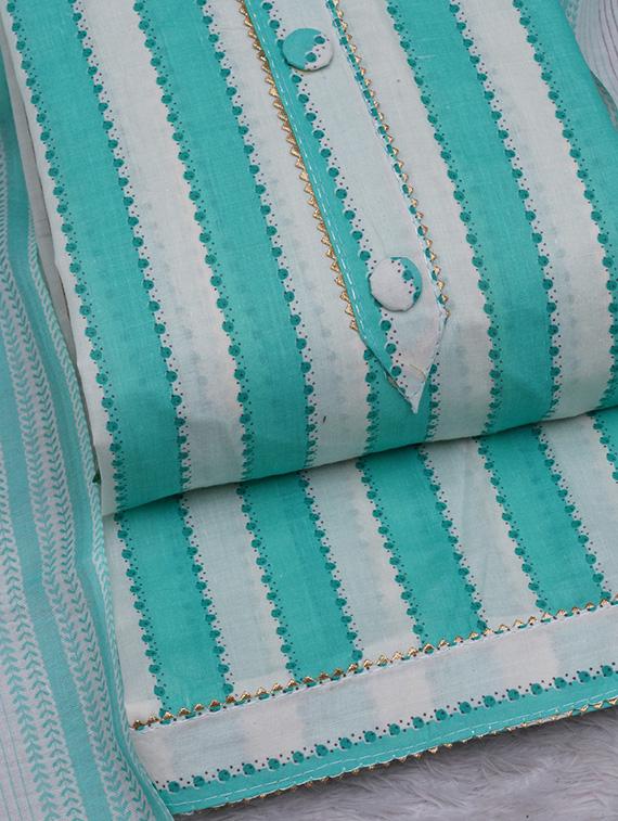turquoise striped unstitched suit set - 20796763 - Standard Image - 4