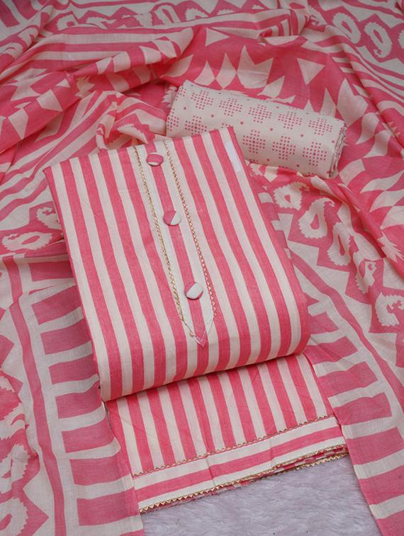 pink striped unstitched suit set - 20796775 -  Standard Image - 1