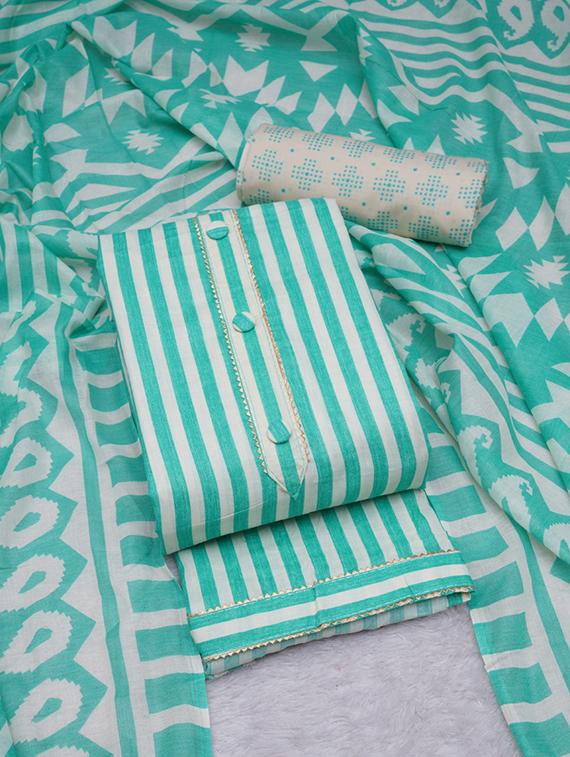 turquoise striped unstitched suit set - 20796776 -  Standard Image - 1
