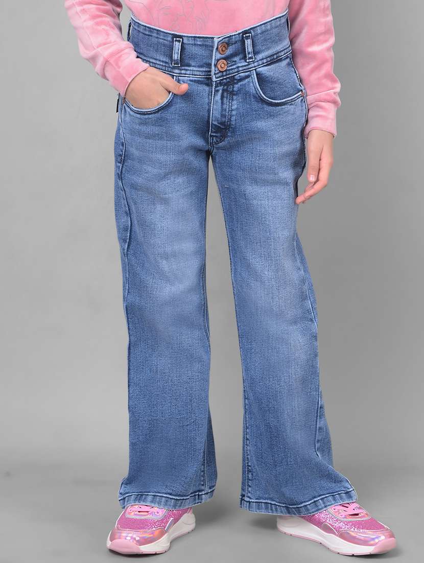 girls solid light blue flared jeans
