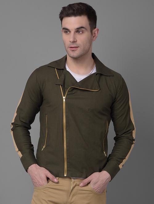 olive cotton casual jacket - 20796845 - Standard Image - 0