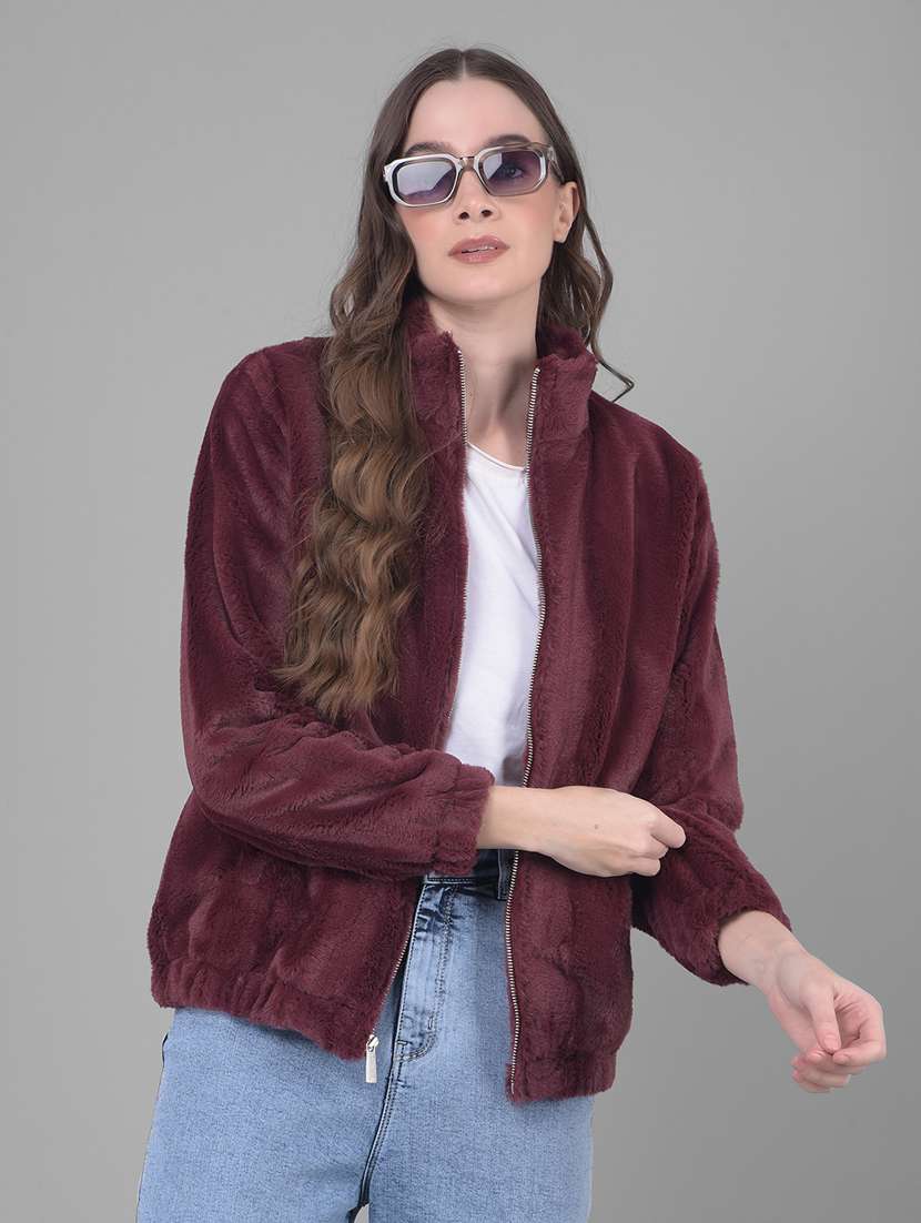 women purple solid long sleeve regular jacket