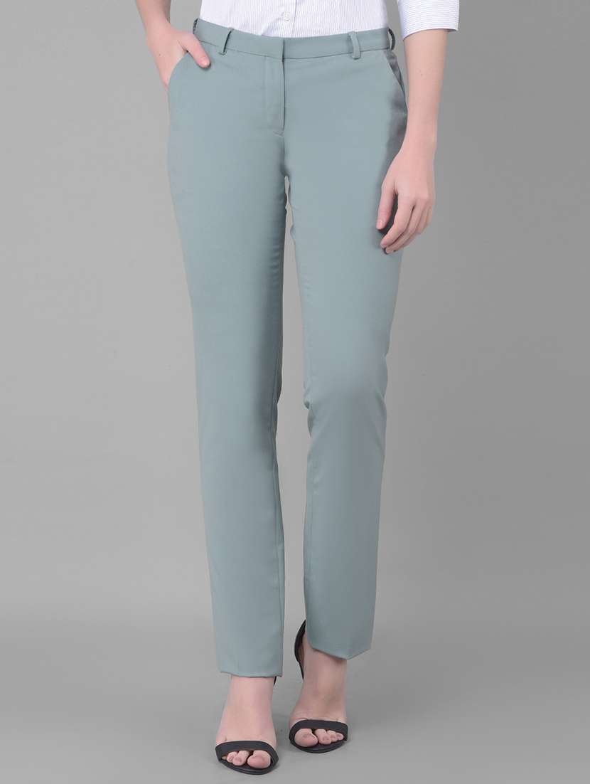 green solid mid rise trouser