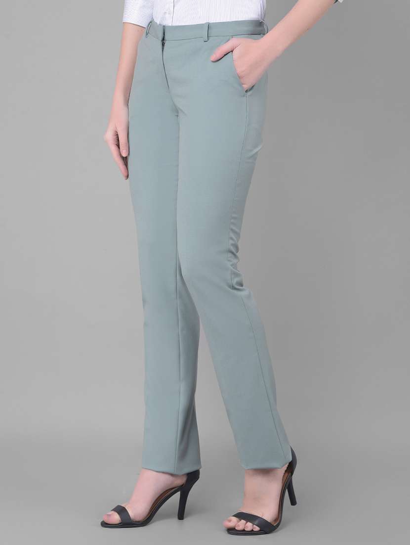 green solid mid rise trouser - 20796976 -  Standard Image - 1