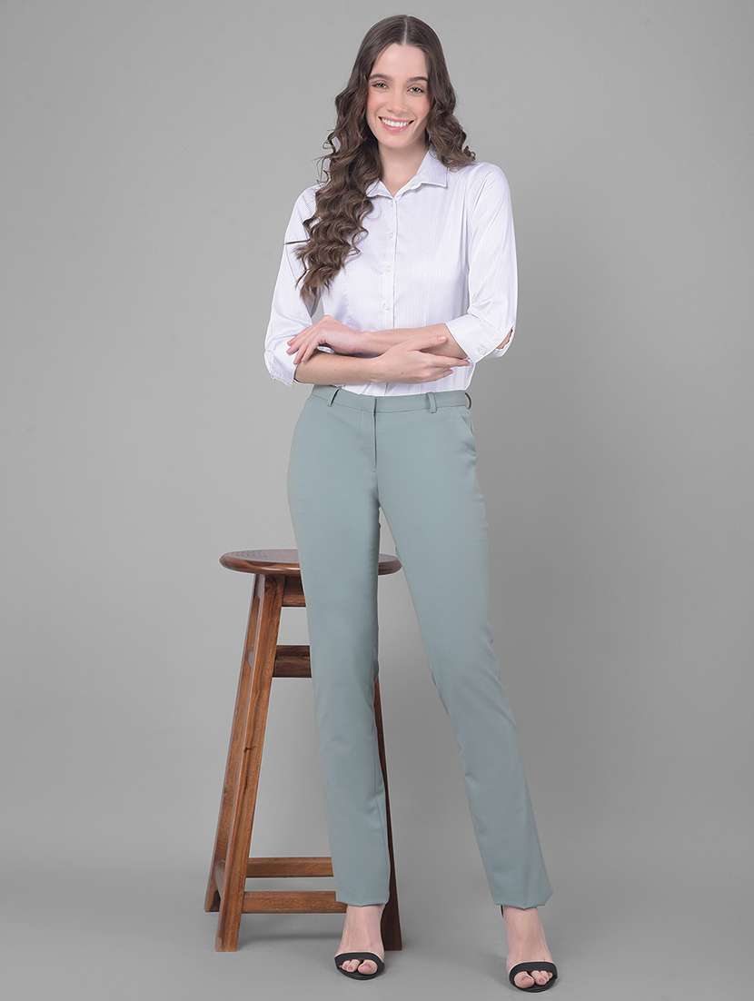 green solid mid rise trouser - 20796976 -  Standard Image - 4