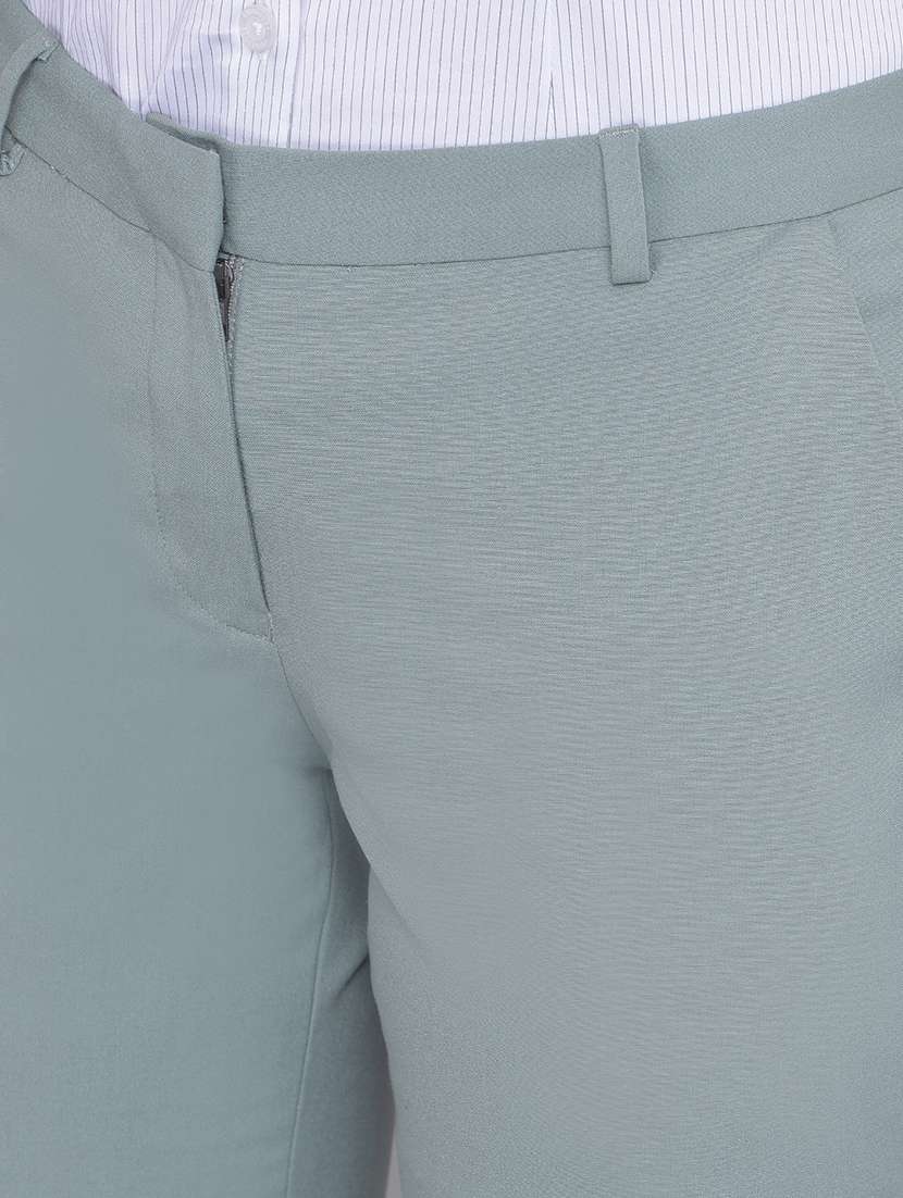 green solid mid rise trouser - 20796976 -  Standard Image - 6