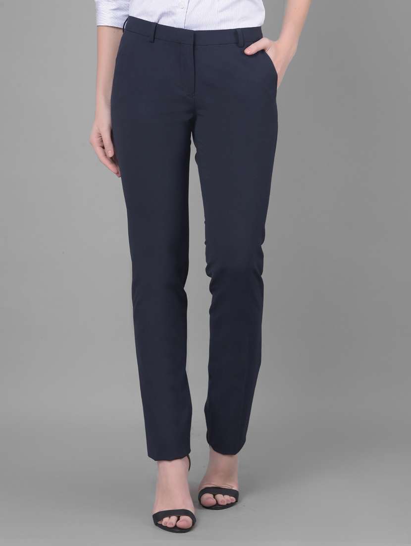navy blue solid flat front tailored trouser