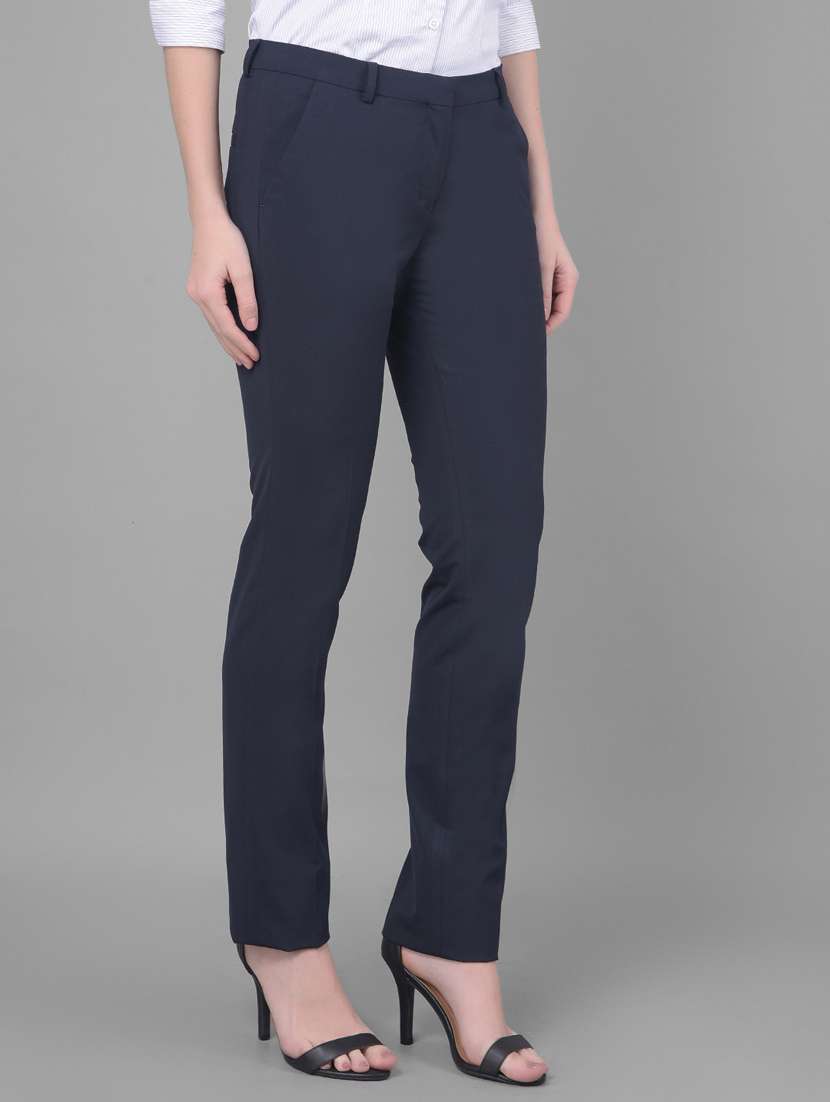 navy blue solid flat front tailored trouser - 20796977 -  Standard Image - 1