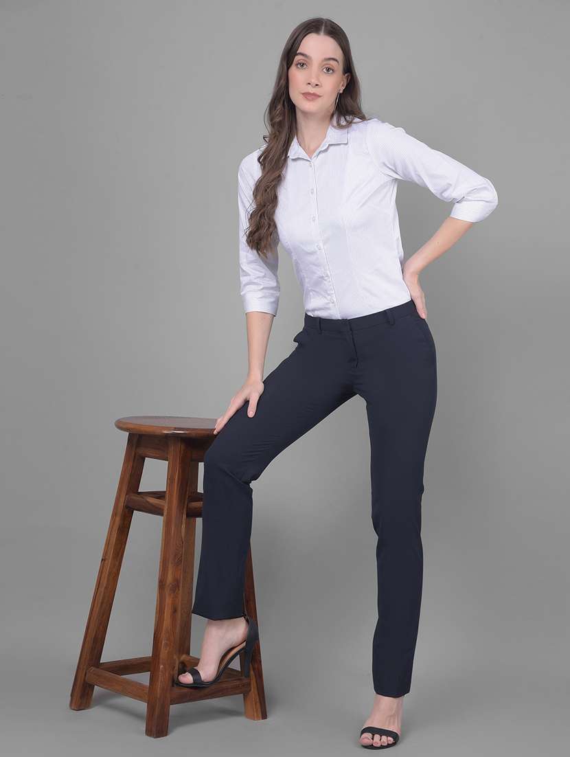 navy blue solid flat front tailored trouser - 20796977 -  Standard Image - 4