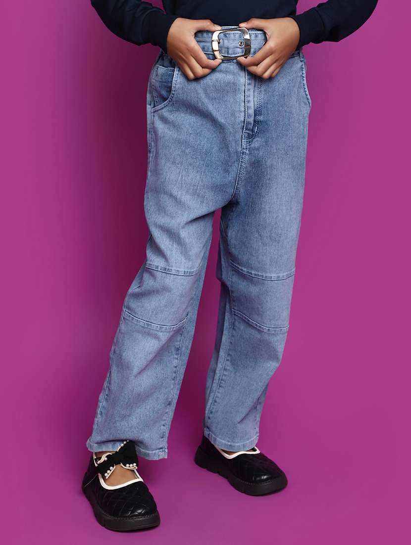 solid light blue detailed denim jeans