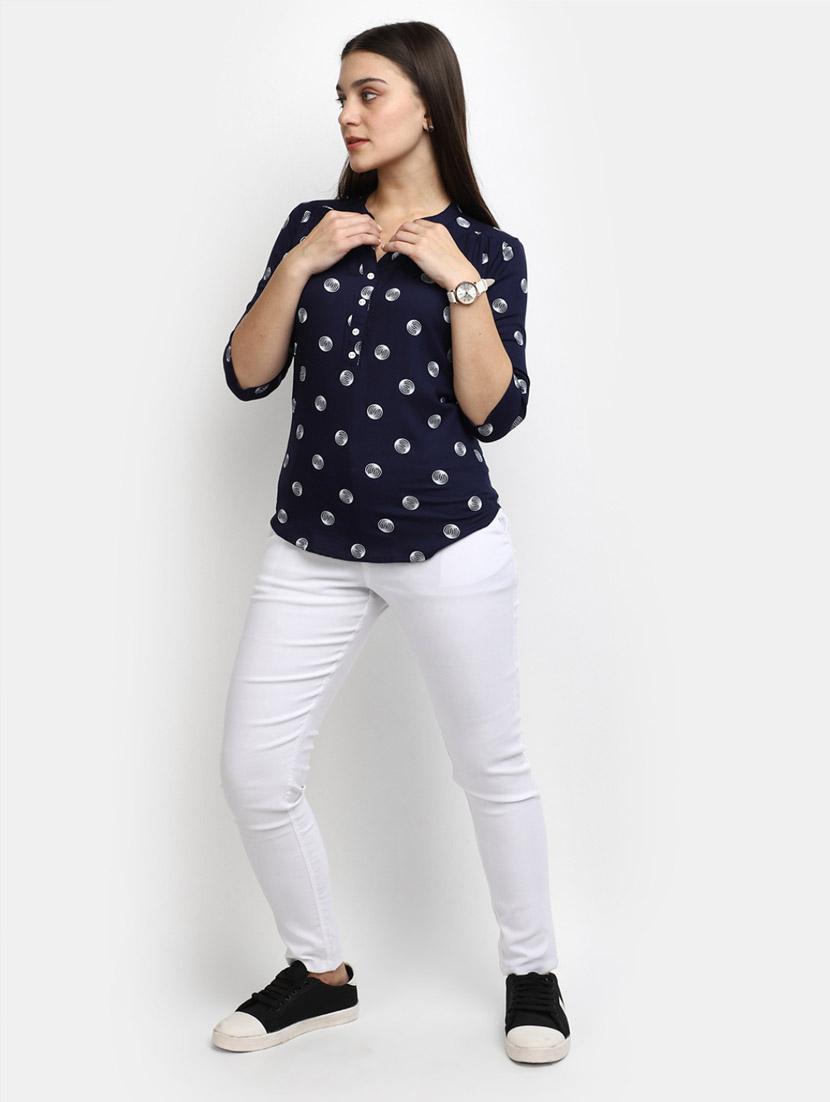 women mandarin neck printed a line top - 20798096 - Standard Image - 4