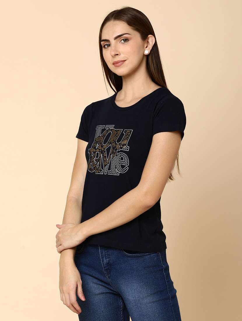 women round neck front print regular t-shirt - 20806077 -  Standard Image - 1