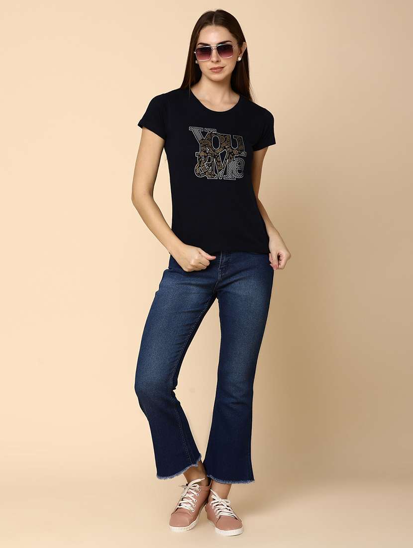 women round neck front print regular t-shirt - 20806077 -  Standard Image - 4