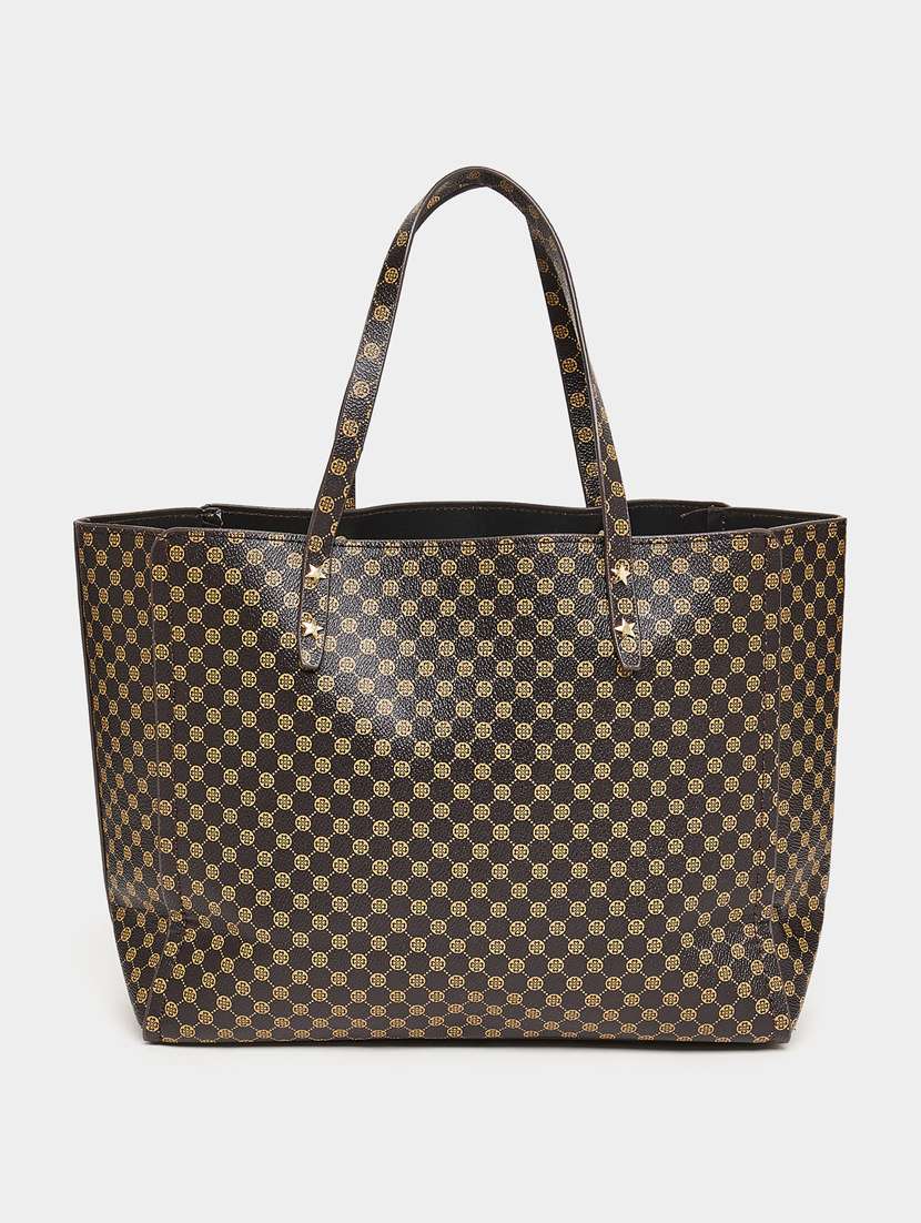 brown printed handbag