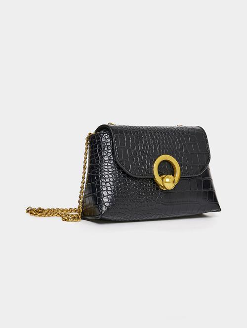 black textured sling bag - 20806352 - Standard Image - 0