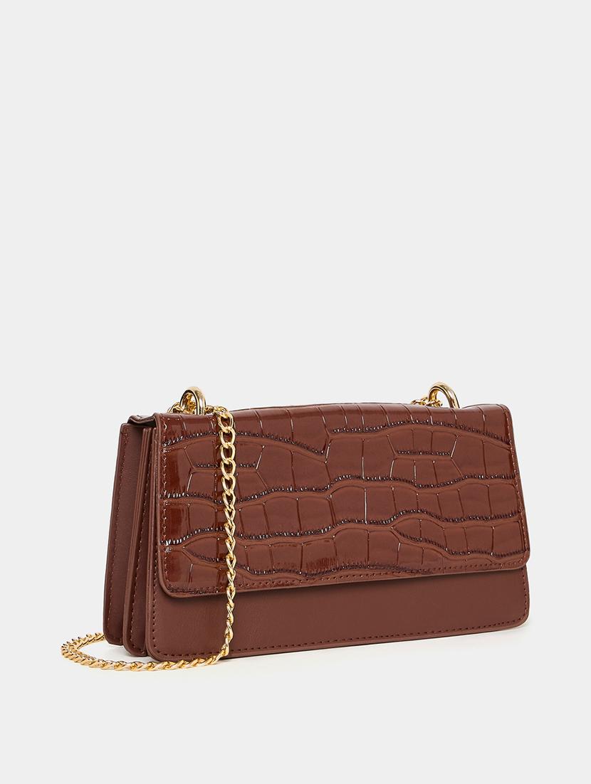 brown textured sling bag - 20806356 -  Standard Image - 1
