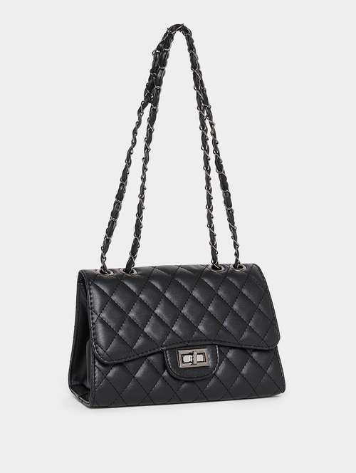 black textured sling bag - 20806363 -  Standard Image - 0