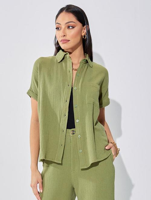 women green solid regular shirt - 20806401 - Standard Image - 0