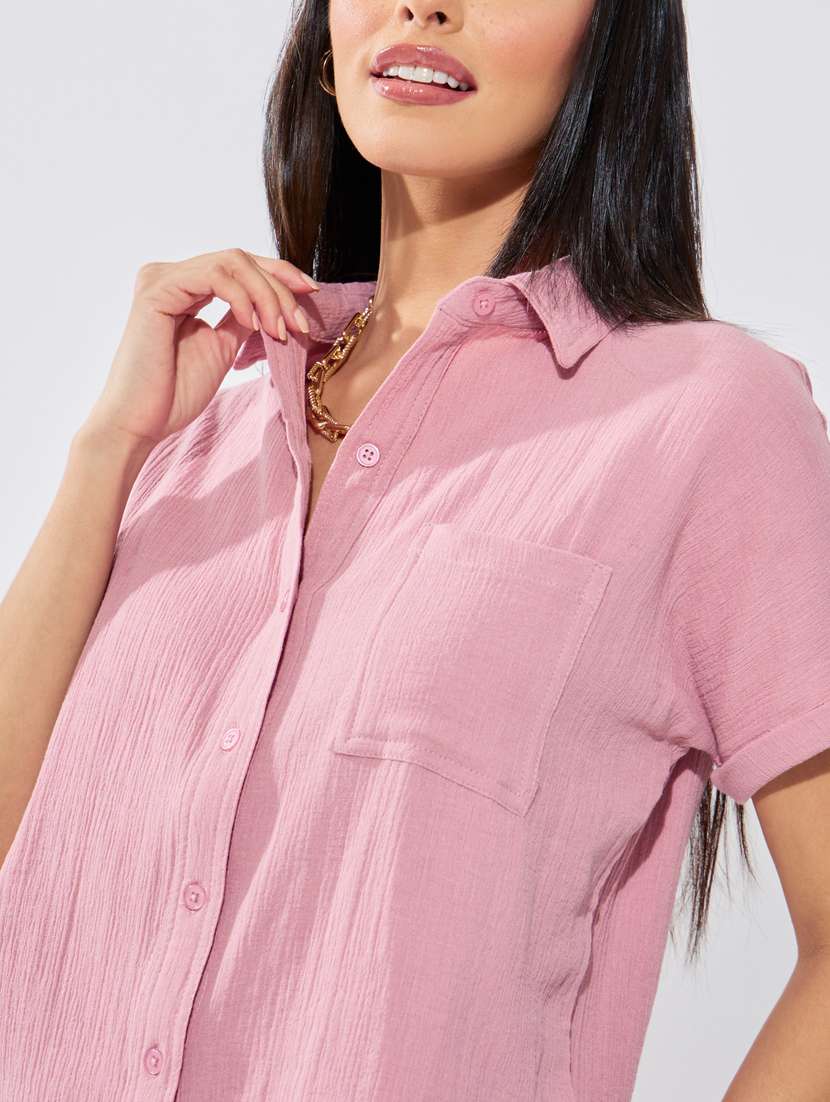 women pink solid regular shirt - 20806402 -  Standard Image - 4