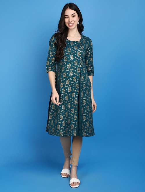 women teal round neck a-line kurta - 20806472 -  Standard Image - 0