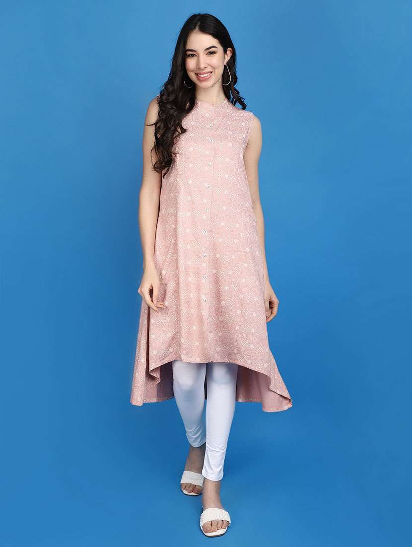 women pink mandarin neck a-line kurta