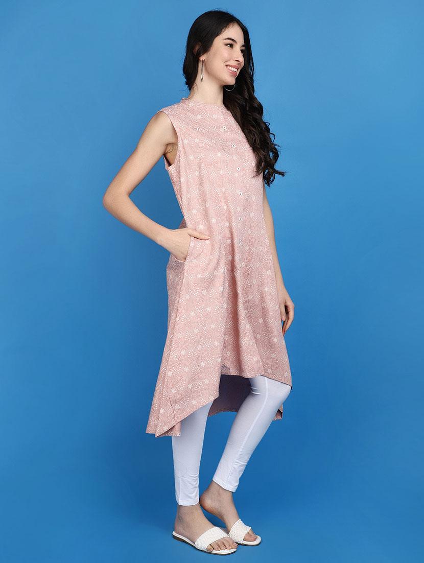 women pink mandarin neck a-line kurta - 20806476 - Standard Image - 1