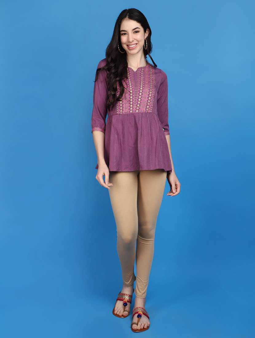 pink self design embroidered detailed kurti - 20806496 -  Standard Image - 4