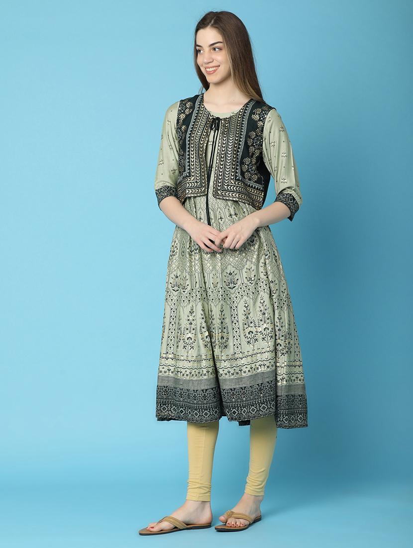 green cotton with jacket kurta - 20806527 - Standard Image - 1