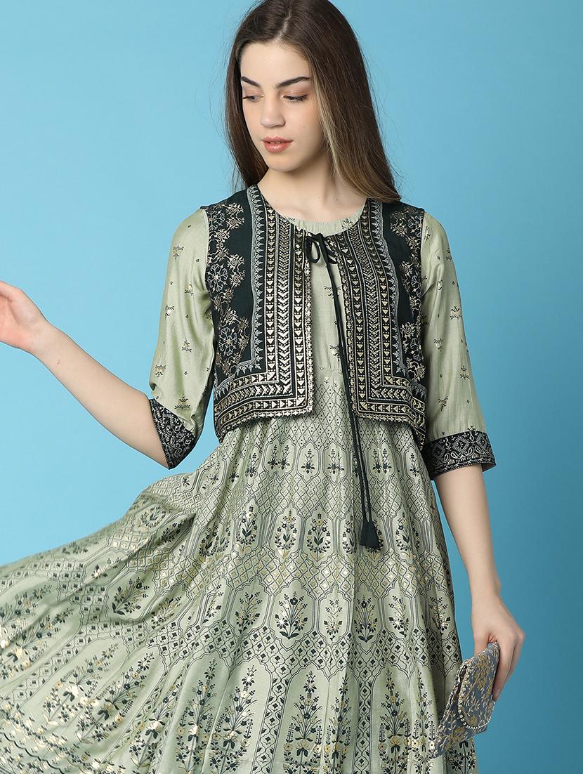 green cotton with jacket kurta - 20806527 - Standard Image - 4