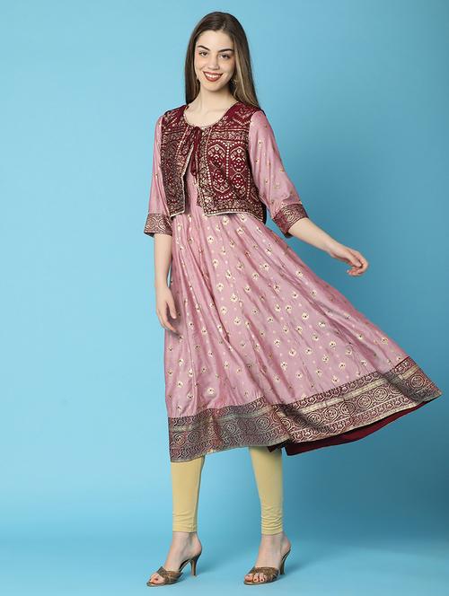 women printed three quarter sleeve anarakili kurta - 20806528 - Standard Image - 0