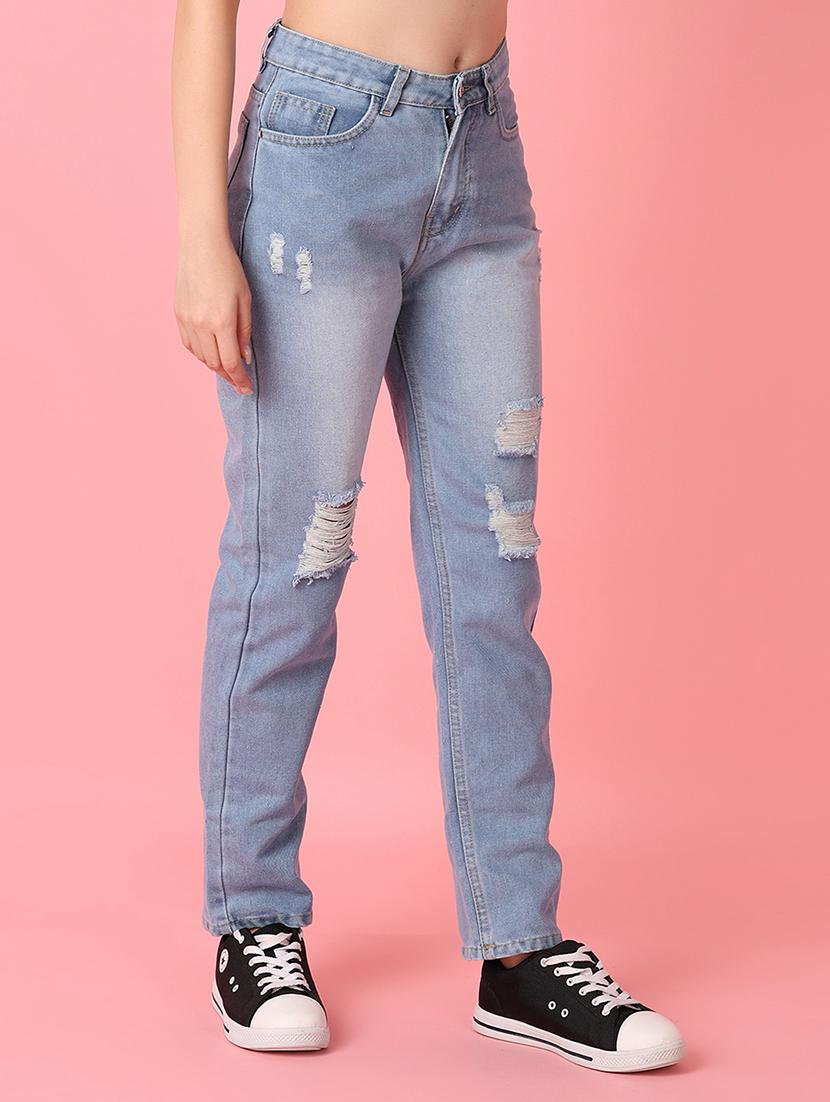 women distressed mid rise straight fit jean - 20806573 -  Standard Image - 1