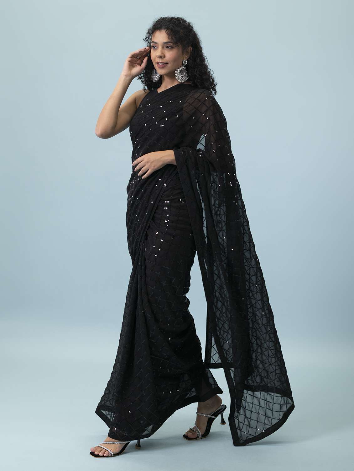 women black sequin work georgette saree with blouse - 20806611 - Standard Image - 1