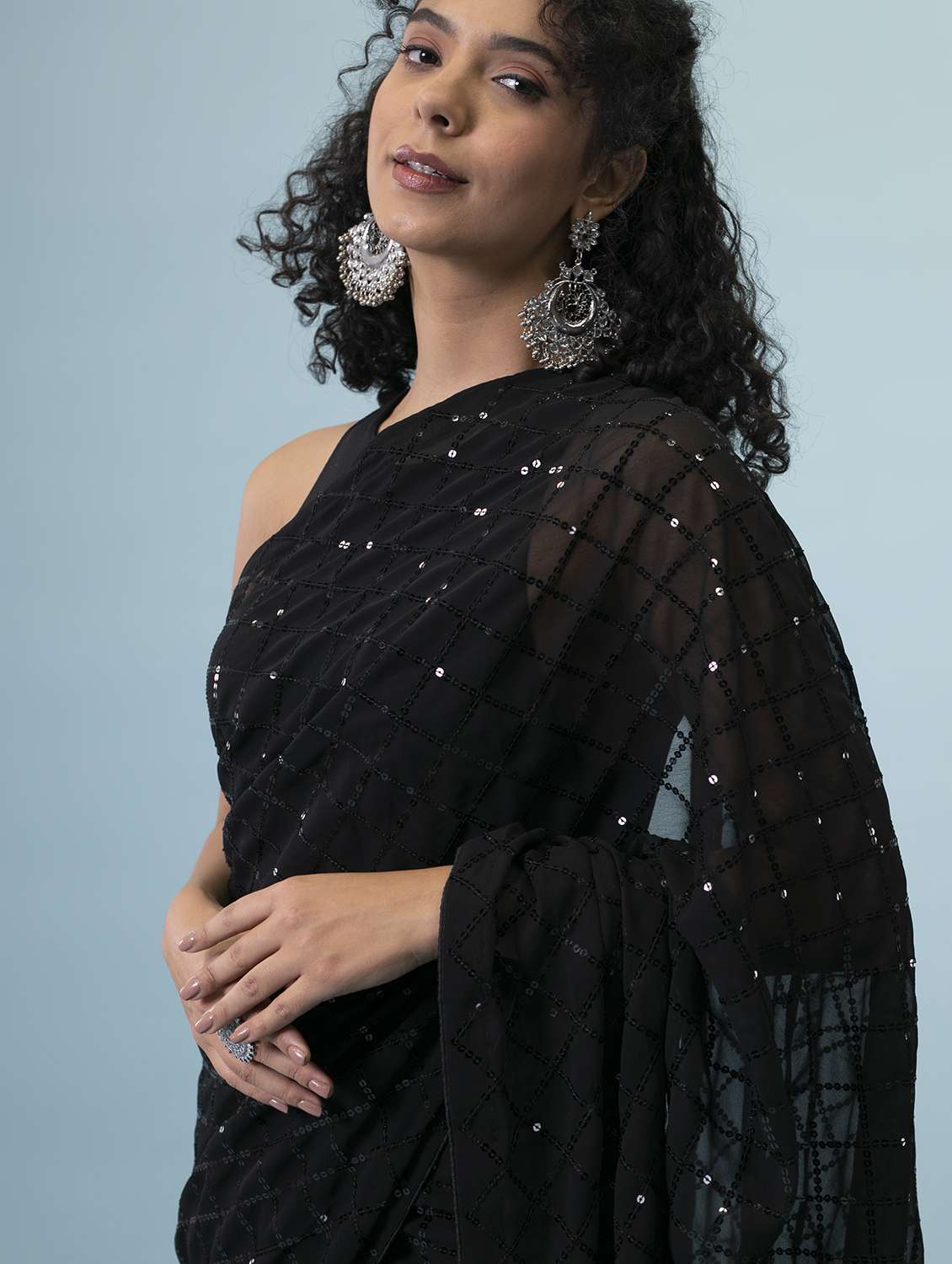 women black sequin work georgette saree with blouse - 20806611 - Standard Image - 4