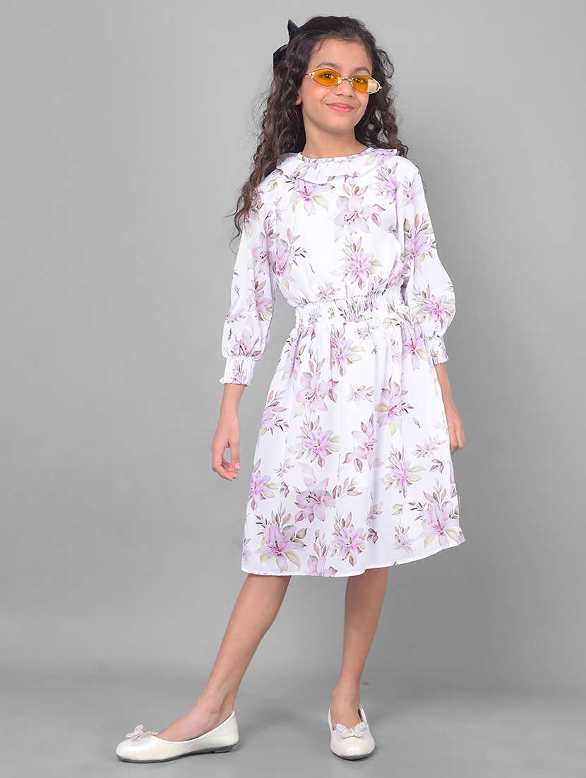 white floral polyester frock