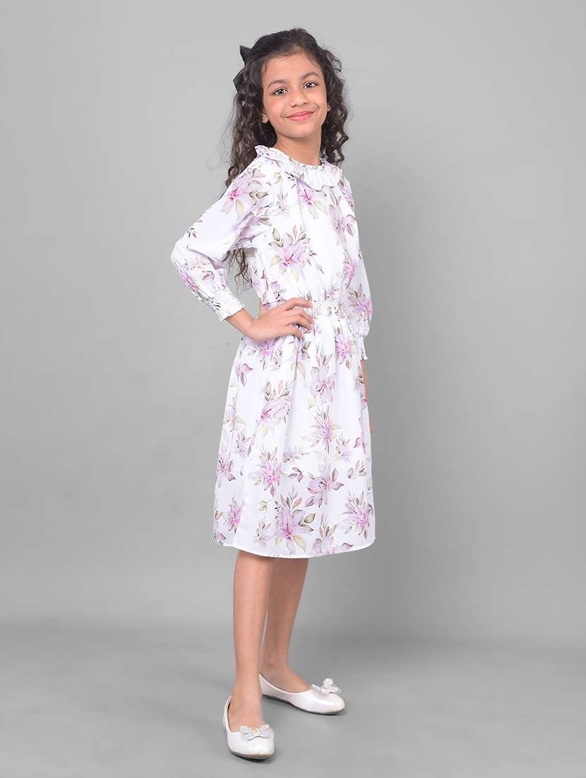 white floral polyester frock - 20806624 -  Standard Image - 1