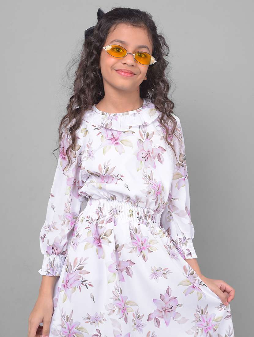 white floral polyester frock - 20806624 - Standard Image - 4
